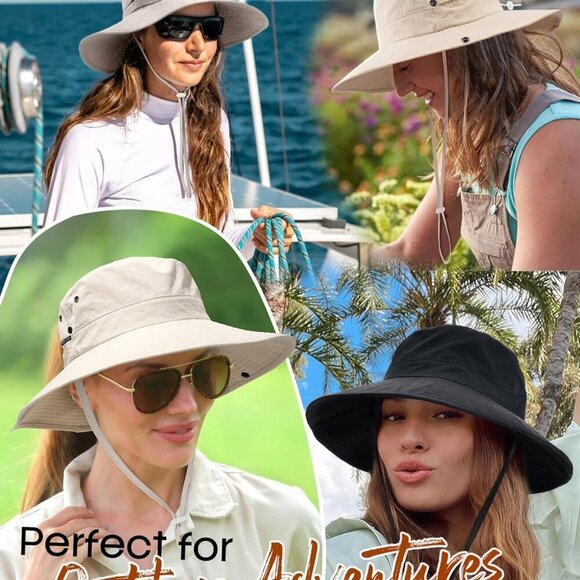 Sun Hat Women Wide Brim UPF 50+ Ponytail Hole Beach Hiking Outdoor - Picture 6 of 7